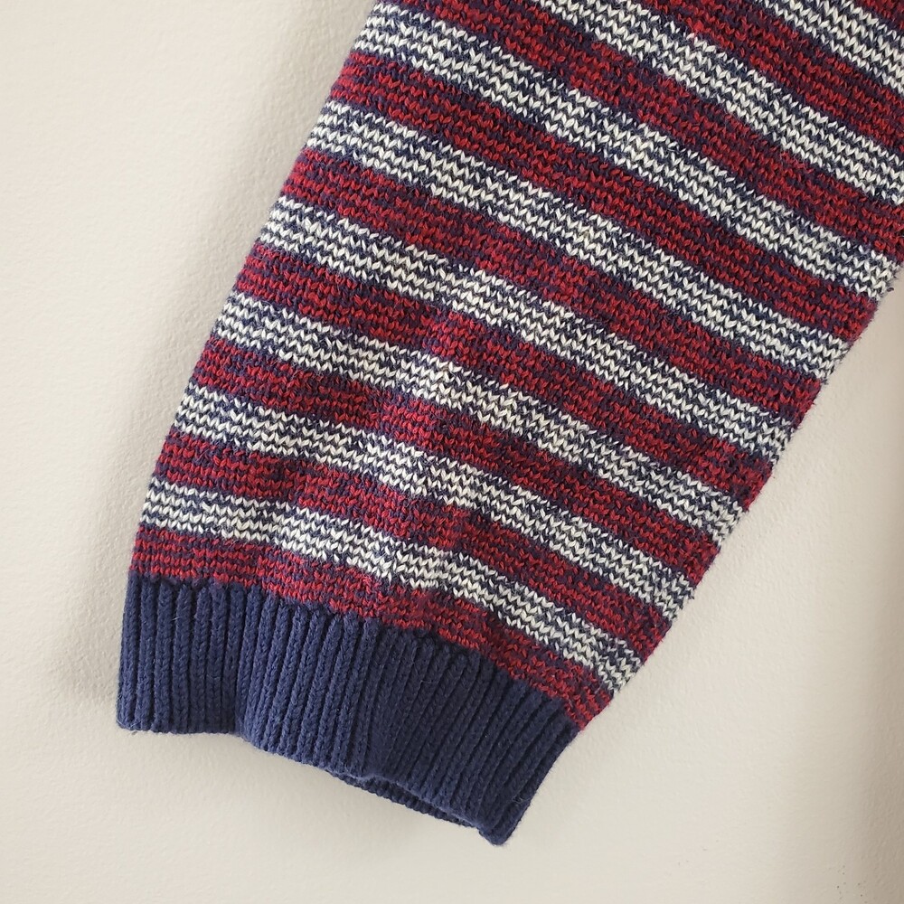Tommy Hilfiger L 100% Cotton Knit Cardigan Sweater Nautical Stripe Red Navy Gold - Picture 9 of 12